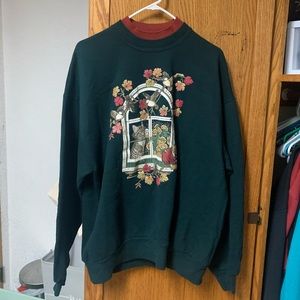 Vintage 90’s Made in USA JERZEES Cat Grandma Crewneck Sweatshirt Green Size XL